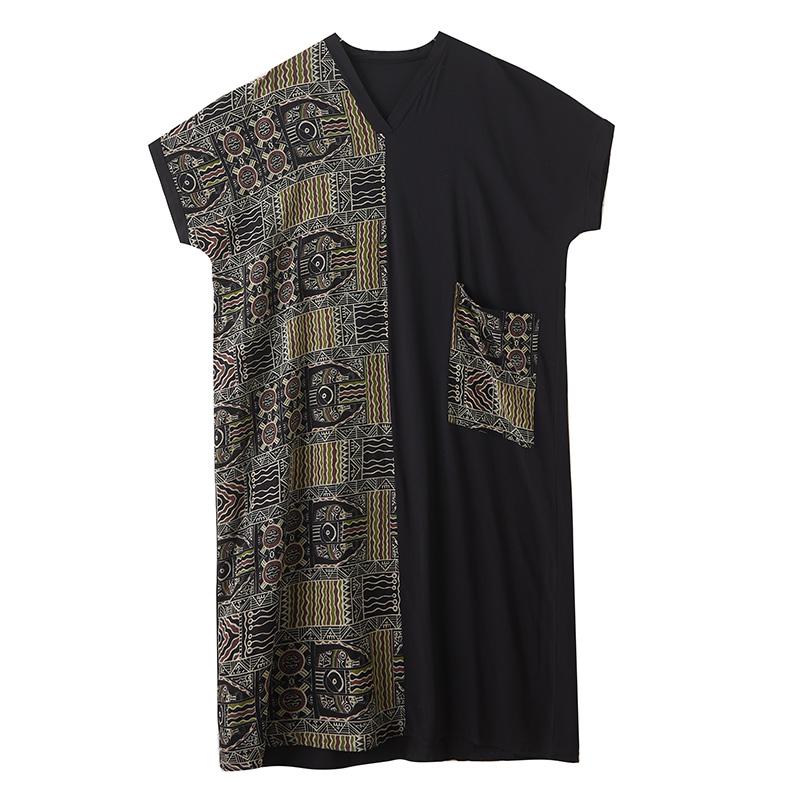 DIMANAF 2025 Летнее женское платье больших размеров, базовое повседневное платье, свободное винтажное принтованное длинное пляжное платье с коротким рукавом