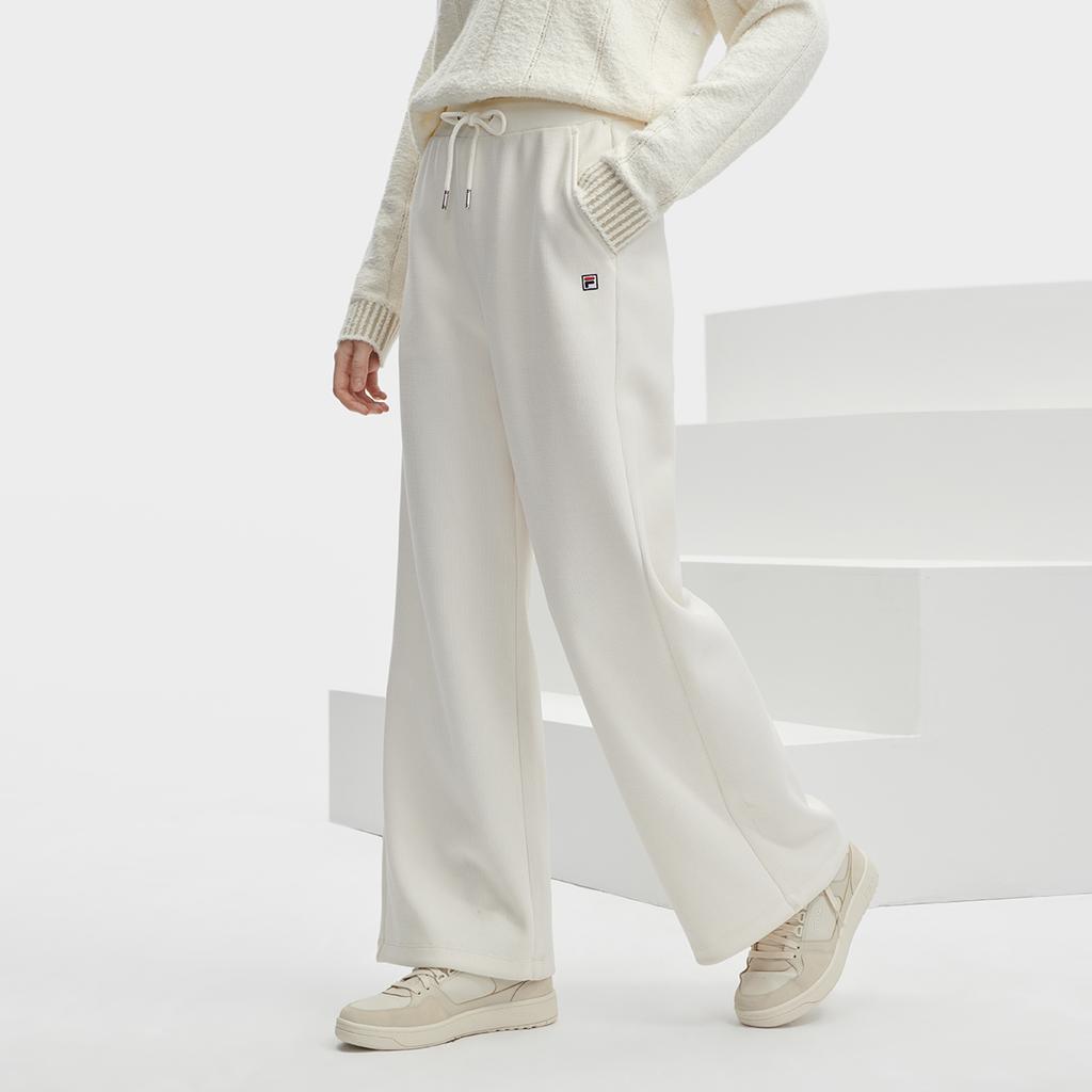 Fila Однотонные трикотажные спортивные брюки прямого кроя Женские брюки Паровой белый F11W341604FIV