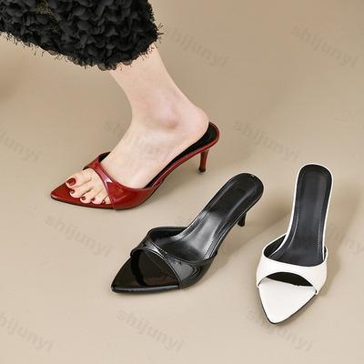 Женские туфли на высоком каблуке, летние шлепанцы, женские сандалии, модные классические остроносые с открытым носком, на шпильке, сексуальные 2025, шлепанцы на высоком каблуке