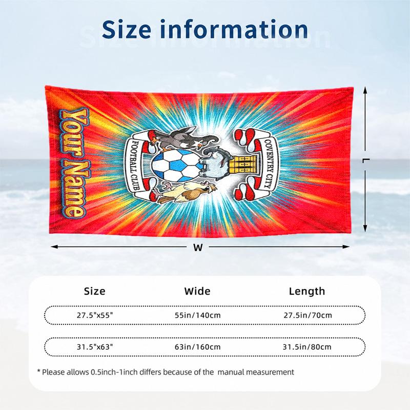 Coventry City F.C. Custom Name Beach towels also serve as bath towels summer essential a musthave for the outdoors the beach and the pool
