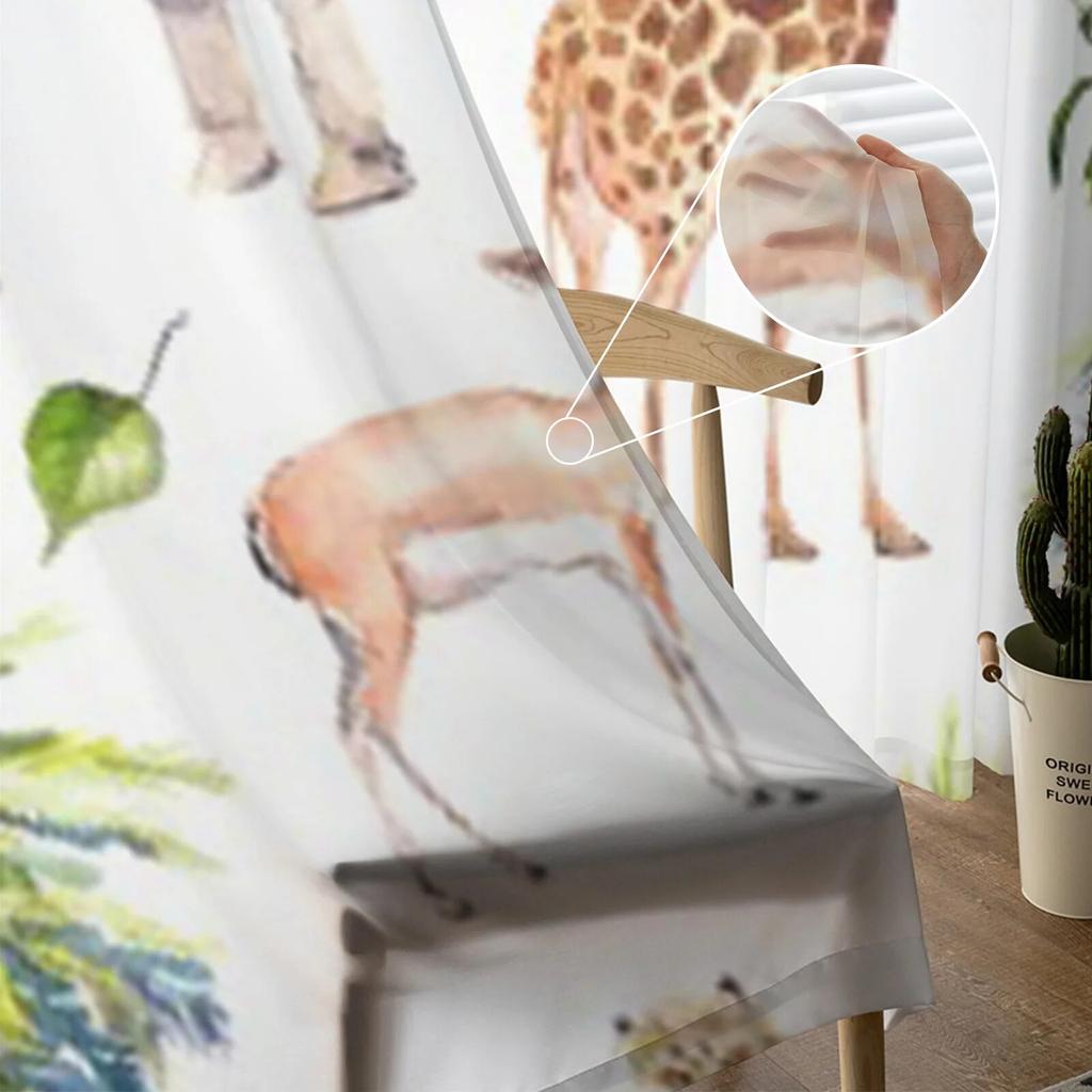 Watercolor Wild Animals Sheer Curtains for Living Room Transparent Tulle Window Curtain Bedroom Kitchen Home Decor Veil Drapes