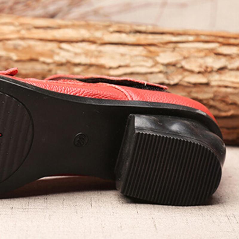 2023 Женские кожаные туфли ручной работы в стиле ретро на толстом каблуке с цветами Туфли-лодочки на высоком каблуке с круглым носком