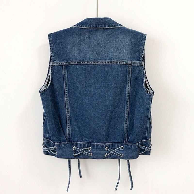 Джинсовый женский жилет, осенняя джинсовая куртка больших размеров, модные свободные однобортные короткие пальто без рукавов, повседневные бандажные жилеты