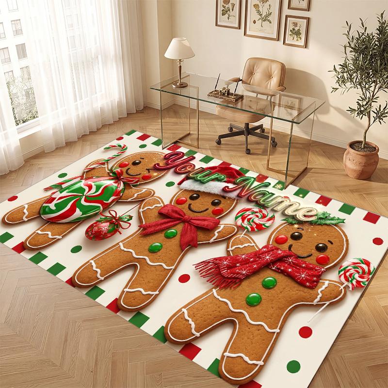 Christmas Theme Soft Crystal Velvet Rug Custom Name & Text Print Non Slip Floor Rug for Bedroom Living Room