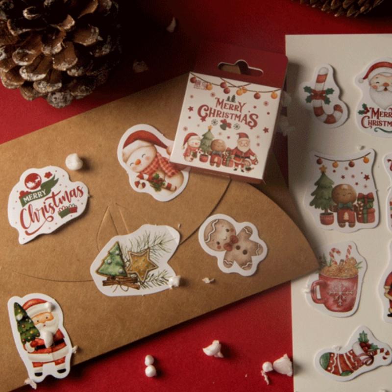 46pcs/Box Christmas Stickers Santa Claus Reindeer JournalDIYGift Box Gift Bag Decoration Self-Adhesive Sealing Sticker