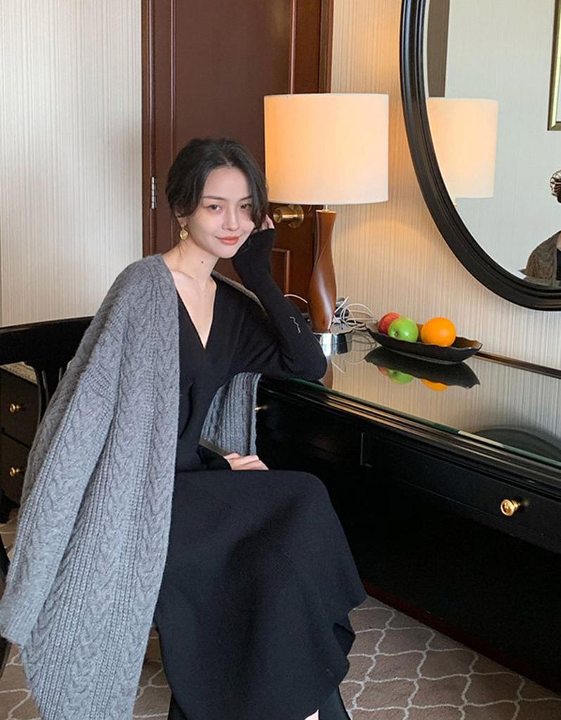 Женский корейский повседневный длинный свитер, кардиган, офисный женский мягкий удобный однотонный свободный трикотаж с длинными рукавами и рукавами «летучая мышь»