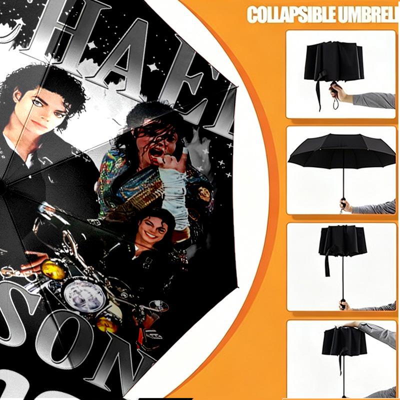 Custom Name Personalized Michael Jackson Print Umbrella, Auto Open Close, 8‑Rib Sturdy Frame, Commute Camping Hiking Use, Birthday Gift