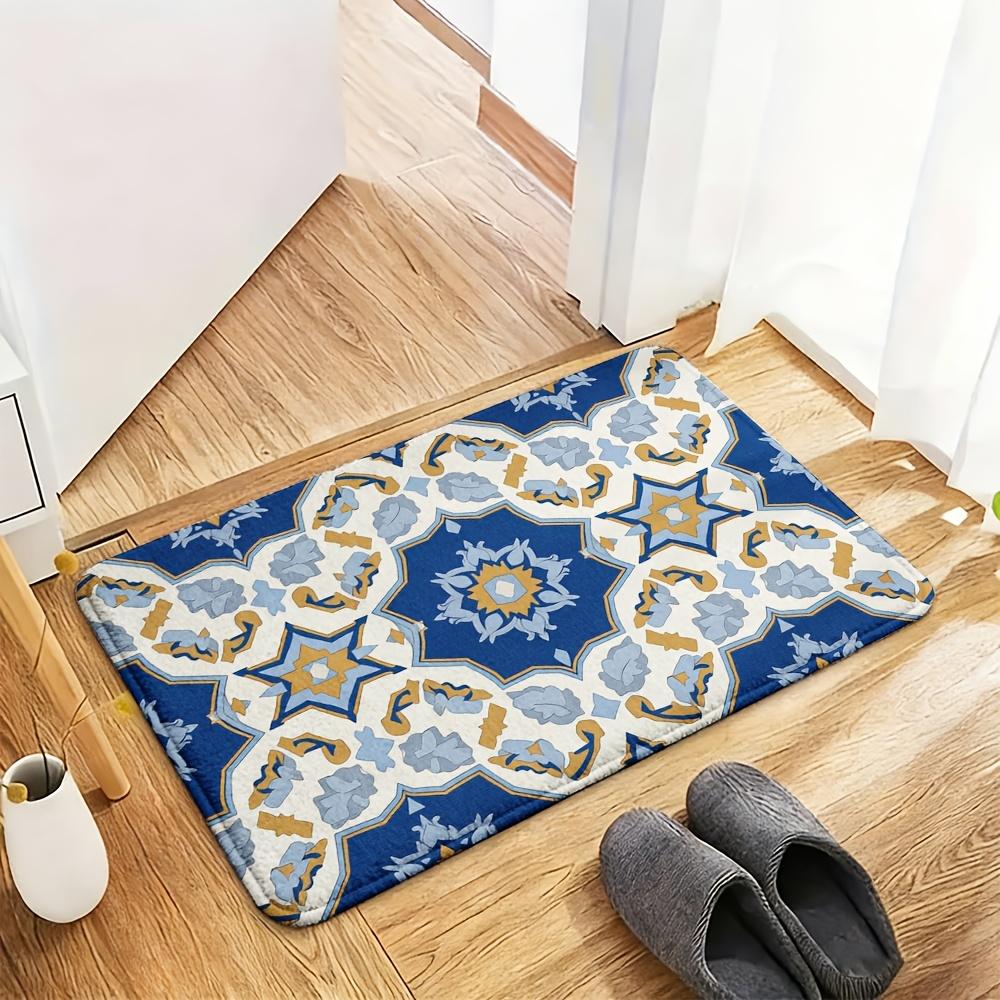 Elegant Blue Geometric Pattern Doormat for Home Decor Entrance Mat Stylish Welcome Floor Rug 40x60cm