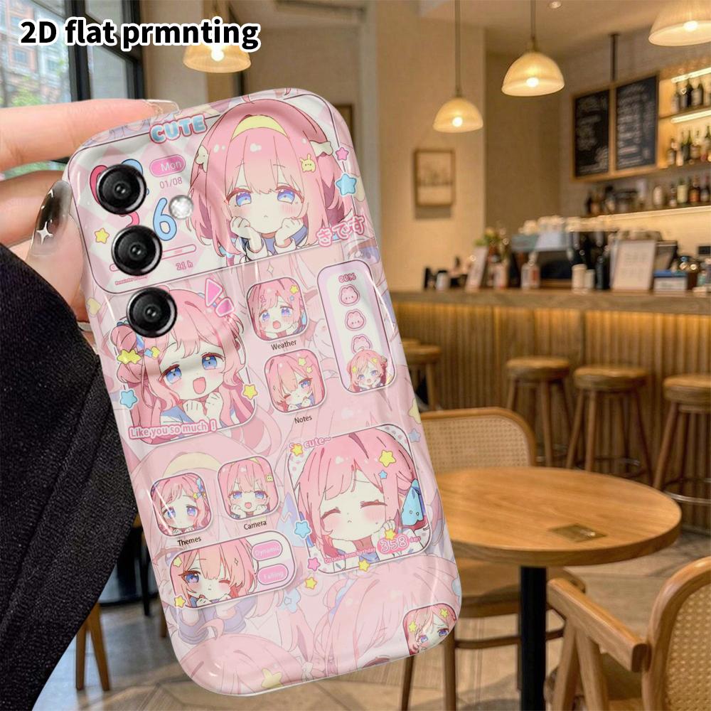Phone Case: 2D flat, fits Samsung Galaxy A34 A35 M05 M06 S20 S22 S21 FE Plus 5G protective case, pink and blue curly-haired girl, perfect Christmas an