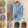 Women's Fashion Cats and Interaction Prined Short Sleeve T-shirt Loose Cotton Shirt Casual Loose Summer Blouse Tops Plus Size