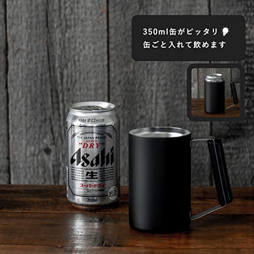 PEARL METAL Кружка для пива с вакуумной изоляцией, 360 мл, сохраняет горячее и холодное, подходит для целых банок, нержавеющая сталь, черная, BLKP, AZ-5142