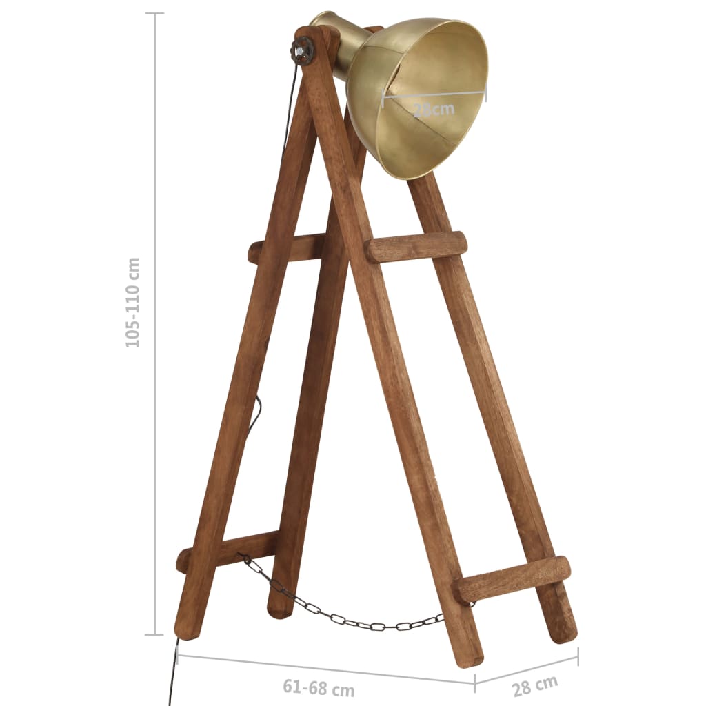 Floor Lamp Brass E27 Solid Mango Wood