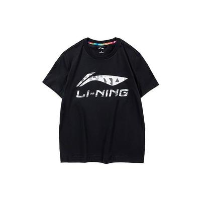 Футболка унисекс с коротким рукавом и круглым вырезом Li Ning Sports Lifestyle Series с большим логотипом, черная AHSS525-2