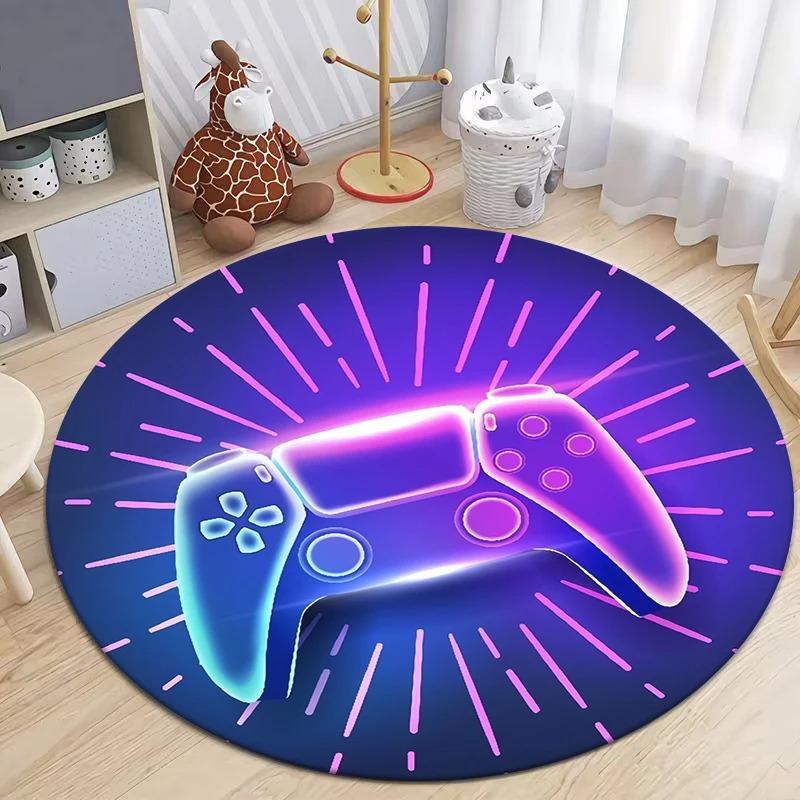 Game Controller Round Area Rug Cartoon Gamer Carpet Rug for Living Room Children's Bedroom Sofa Decor Non-slip Floor Mat