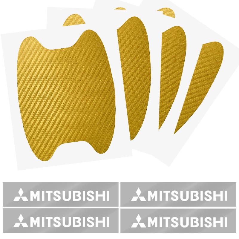 knpc3 Car Door Sticker Carbon Fiber Scratches Auto Handle Protection Film Emblem For Mitsubishi Lancer ASX Mirage Pajero Xpander