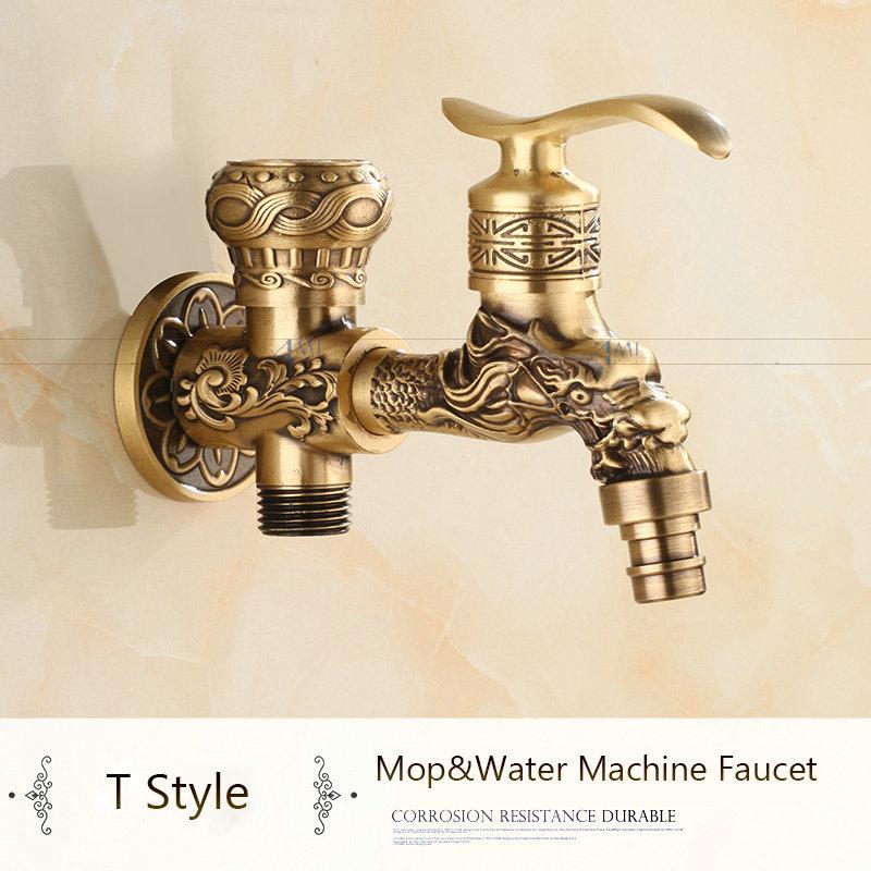 Антикварный латунный кран с резным драконом, кран для садового крана, кран для стиральной машины, уличный кран, одинарный холодный кран 1016