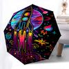 Space Exploration Theme 8 Bone Hand Automatic Folding Umbrella, Compact and Portable Design, A Perfect Gift for Birthday, Christmas or Busin
