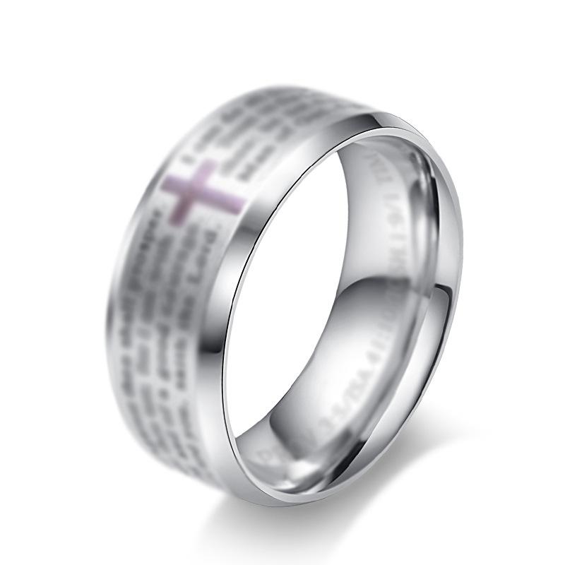 European and American Inspirational Cross Scripture Titanium Steel Ring Ring
