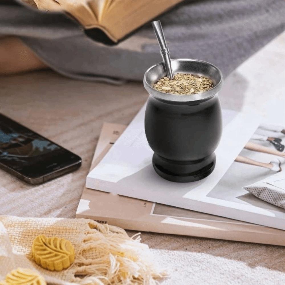 Double Wall Tea Cup Set Stainless Steel Straw Cup Practical Insulated Cup Tea Drinking