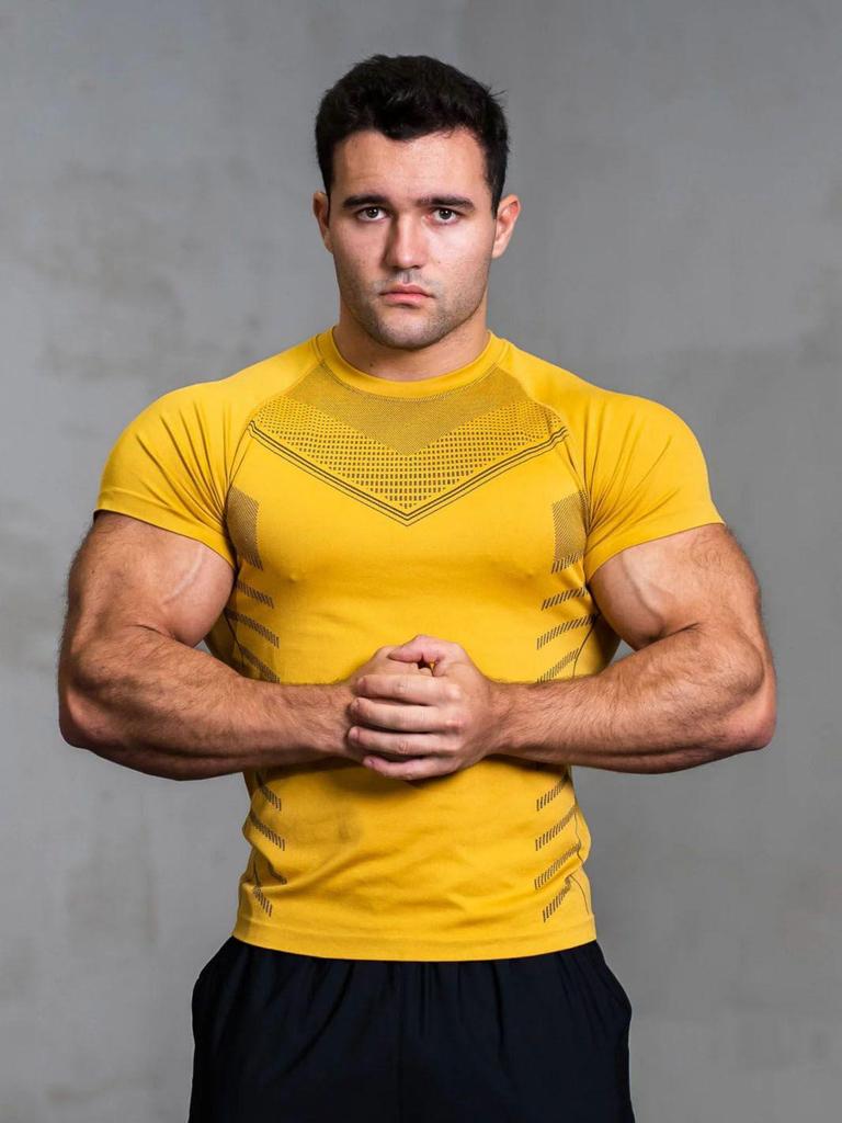 Men's Quick-Dry Breathable High-Elasticity Tight-Fit Raglan Sleeve Sports T-Shirt