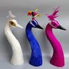Realistic Feathered Peacocks Statue Ornament Peacocks Head Model for Home TV Cabinet Book Shelf Office Desk Decoration