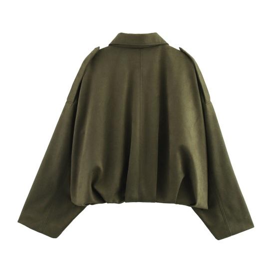 Женская куртка из искусственной замши, оверсайз, с длинным рукавом, с лацканами, куртка-пилот, повседневная, на молнии и кнопках, демисезонная верхняя одежда