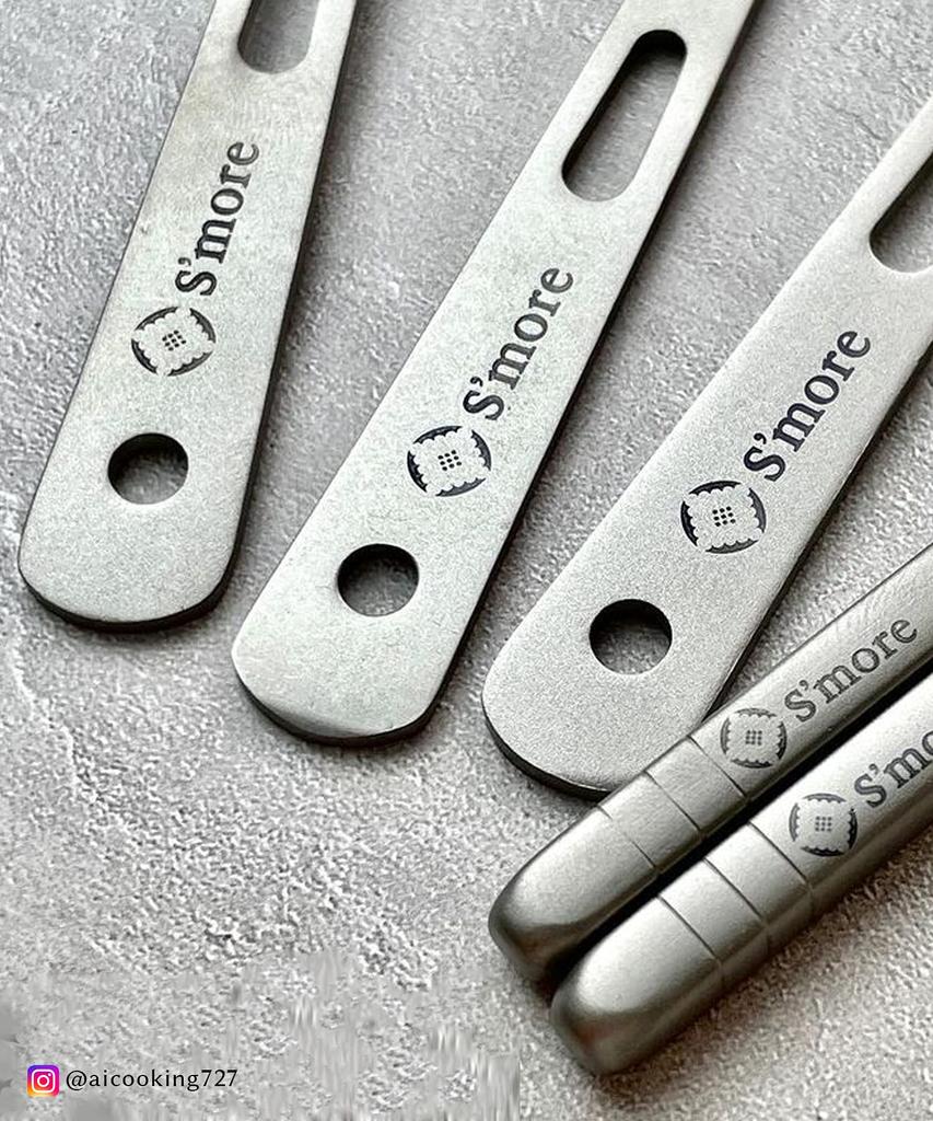 Titanium Cutlery Set Camping Cutlery Set Outdoor Knife Fork Spoon Chopsticks Titanium Camping Cutlery Picnic BBQ Portable Tableware S'more 4-Piece