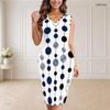 Women Plus Size V Neck Sleeveless Polka Dot Printed Bodycon Midi Dress