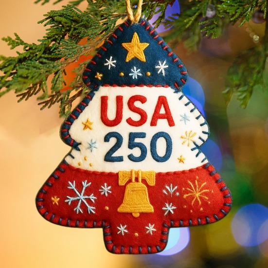 Handmade Felt Christmas Tree Ornament Us 250th Anniversary Felt Ornament Embroidery Xmas Tree Decoration