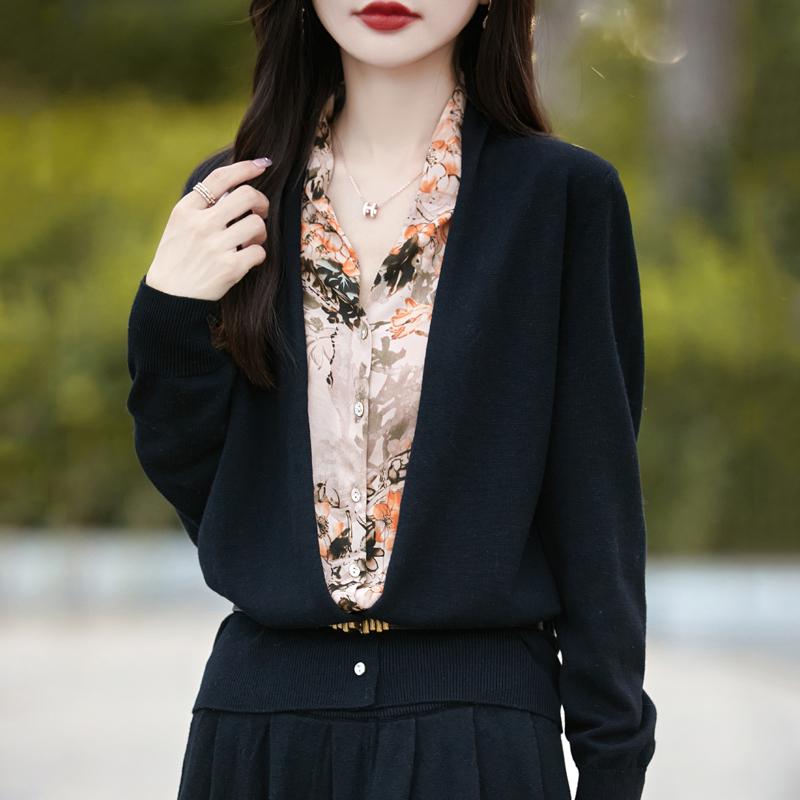 Женский кашемировый кардиган Qinghe кашемир 50% шерсть 50% шелк Женский осенне-зимний кашемировый кардиган мягкий и теплый