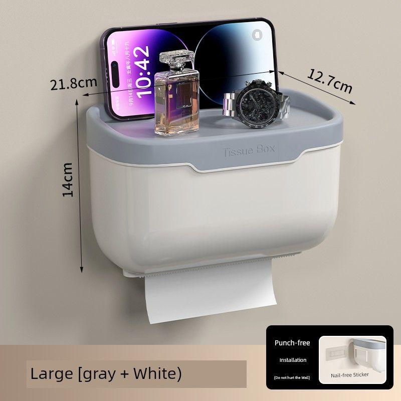 Punch-Free Toilet Tissue Box Toilet Waterproof Towel Rack Storage Rack Paper Extraction Box Wall Hanging Chart Drum