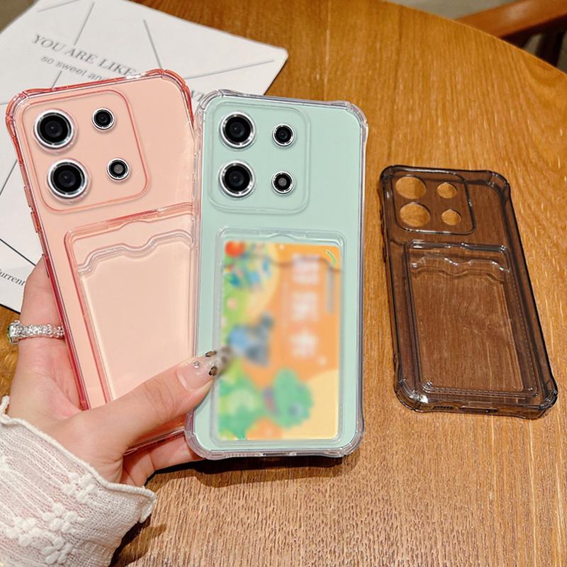Soft Silicone Transparent Card Slot Phone Case for Xiaomi 14 13t Poco X6 F6 X5 Pro Remdi Note 14 13 12 11 10 Pro Shockproof Lens Protection Slim Cover