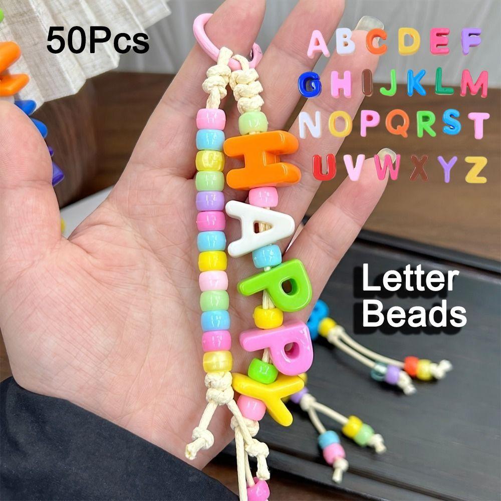50Pcs DIY Acrylic Pendant Beads Jewelry Making Charm Minimalist Letter Pendant Jewelry Accessories