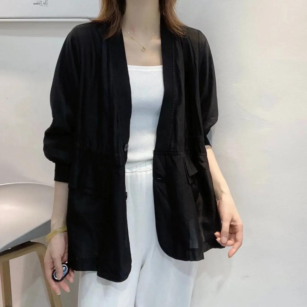 Women's Spring and Summer Solid Color Thin Blazer Temperament Cardigan Long-sleeved Commuter Tops