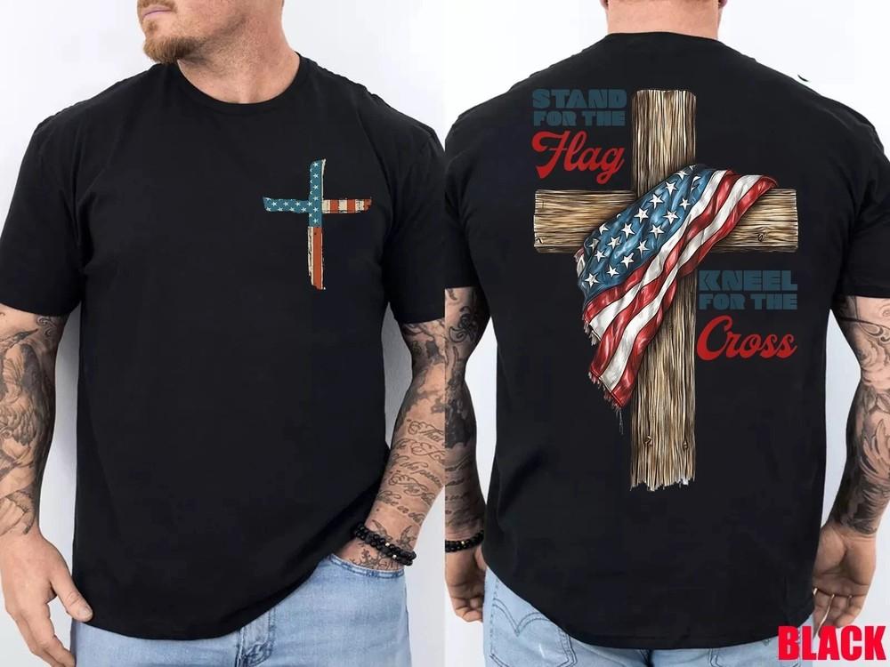 SALEStand for the Flag Kneel for the Cross TShirt Christian Faith Tee Unisex T-Shirt
