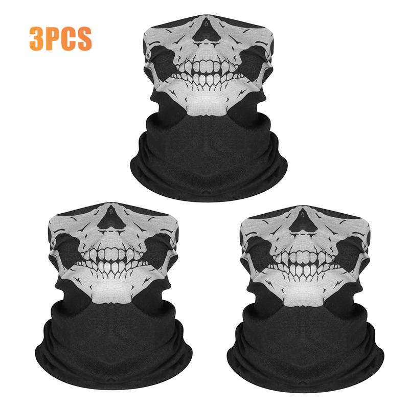 3PCS Bike Face Mask Bicycle Skull Wrap Scarf Motorcycle Mask Helmet Face Shield Washable Headband Breathable Cycling Equipment