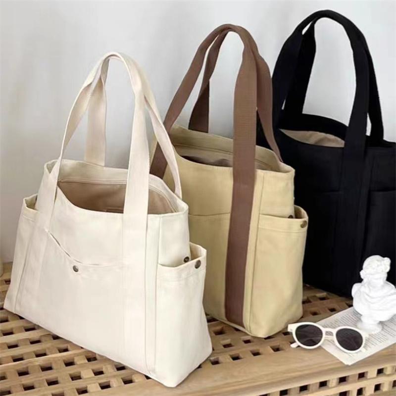 Large Capacity Canvas Commute Tote Bag Women Student Portable Shoulder Bag Travel Handbag