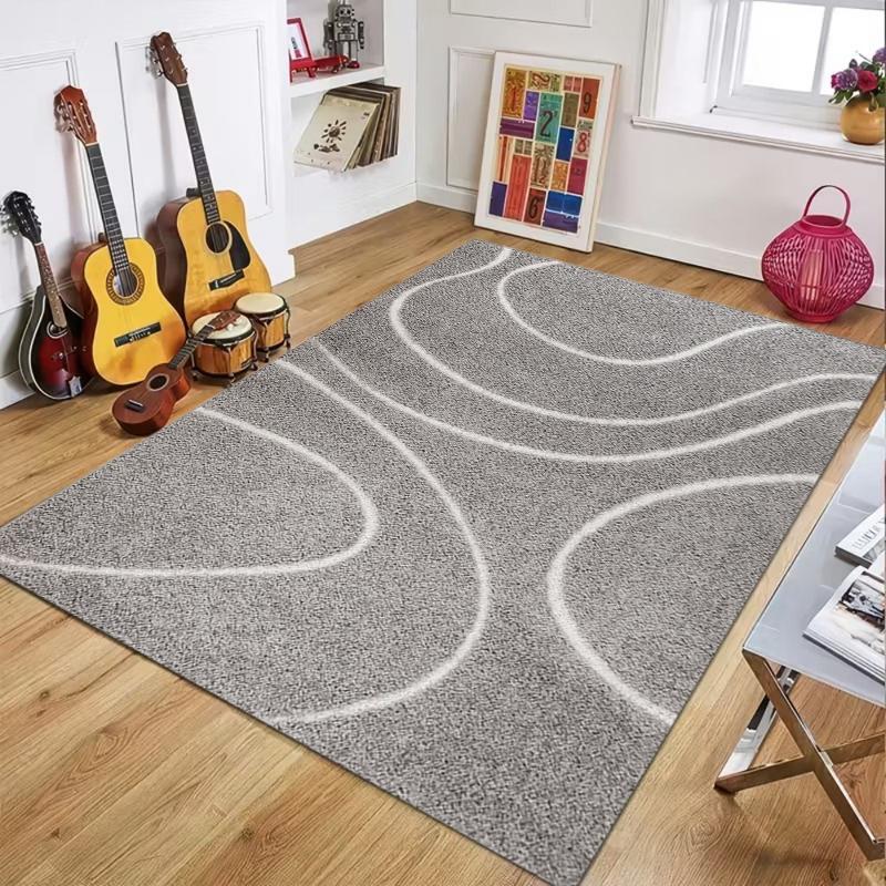 Modern Abstract Swirl Line Area Rug, Soft Wavy Pattern Floor Mat for Living Room Bedroom, Washable Non-Slip Home Decor Carpet