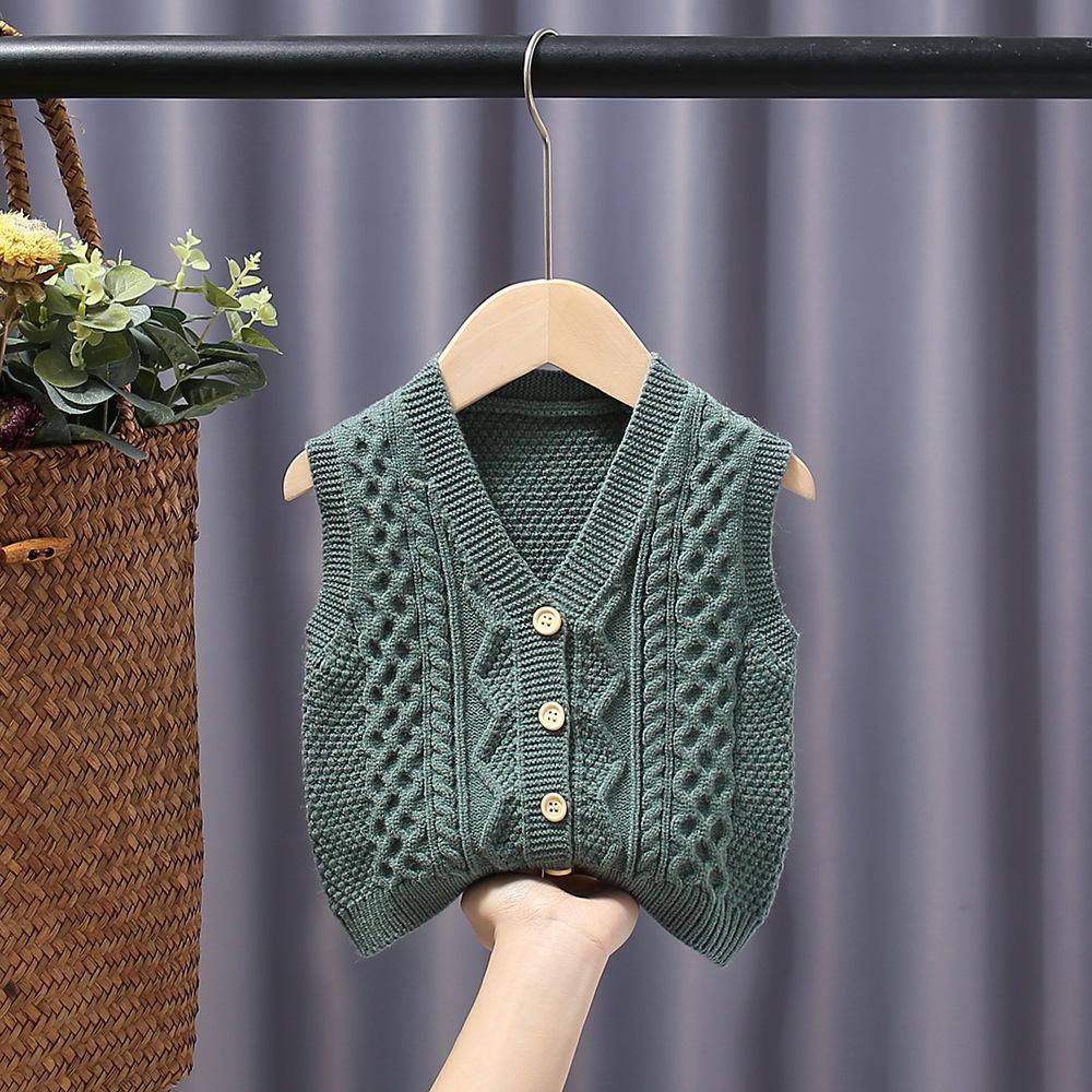 Men's Baby Wool Knit Cardigan & Girls' Solid V-Neck Sweater Vest