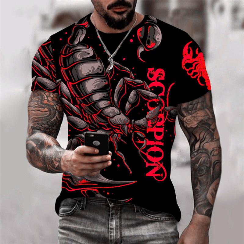 Футболка с 3D-принтом «Скорпион» для мужчин. Крутые футболки с рисунком животных. Летние повседневные свободные футболки. Топы с круглым вырезом и короткими рукавами. Уличная одежда.