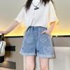 Летние универсальные джинсы Love Denim для девочек, летние тонкие модные джинсы, повседневные спортивные шорты