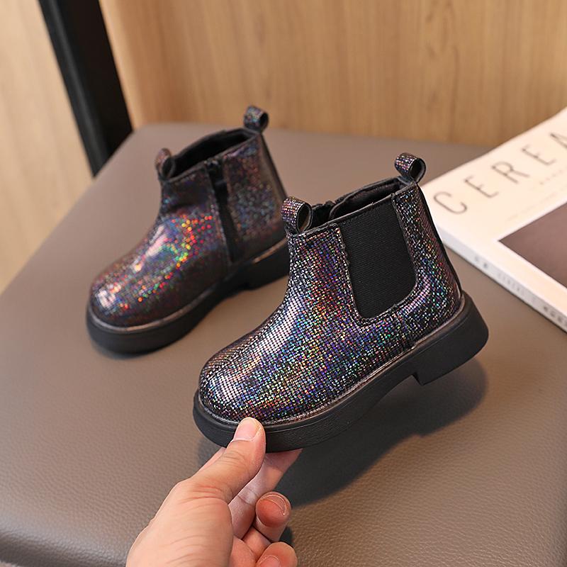 Autumn Spring Children Short Boots Girls Crystal Chelsea Boots Little Princess Bling Bling Baby Shoes Kids Leather Boots