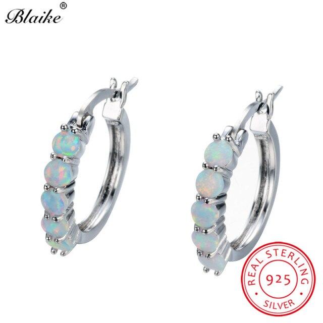 Blaike, круглые серьги-кольца из стерлингового серебра 925 пробы для женщин, синие/белые серьги с огненным опалом, круглые серьги с радужным камнем, пирсинг, украшения для ушей