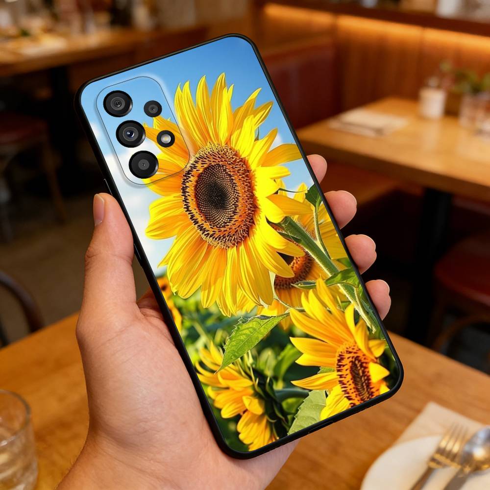 Sunflower&Sunny Day For Samsung Galaxy A13,A21s,A22,A31,A32,A52,A53,A71,A80,Soft Black Shell