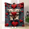 Sweet red heart  teddy bear Flannel printed blanket suitable for all seasons suitable for living room office sofa and travel
