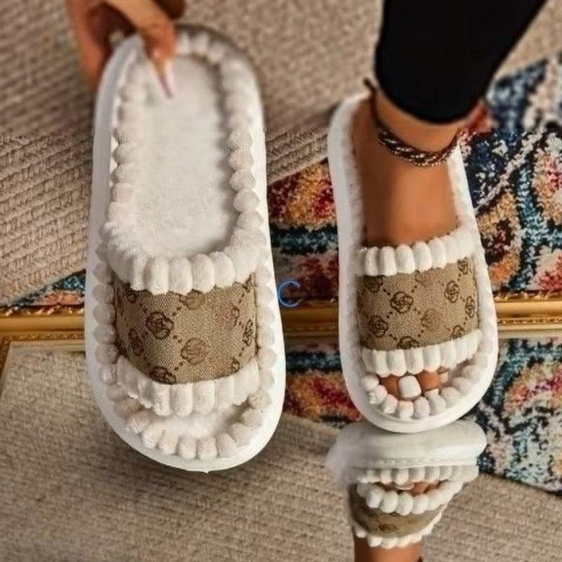 Fashion Women Home Slippers Cozy Open Toe Lightweight Sandals Warm Plush Fluffy Shoes Women Fuzzy Trend Non-Slip Slippers Slides Women