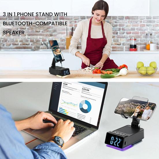 Подставка для настольного телефона с Bluetooth-совместимым динамиком, складной аккумуляторный будильник, таймер, регулируемый угловой держатель для всех телефонов и планшетов