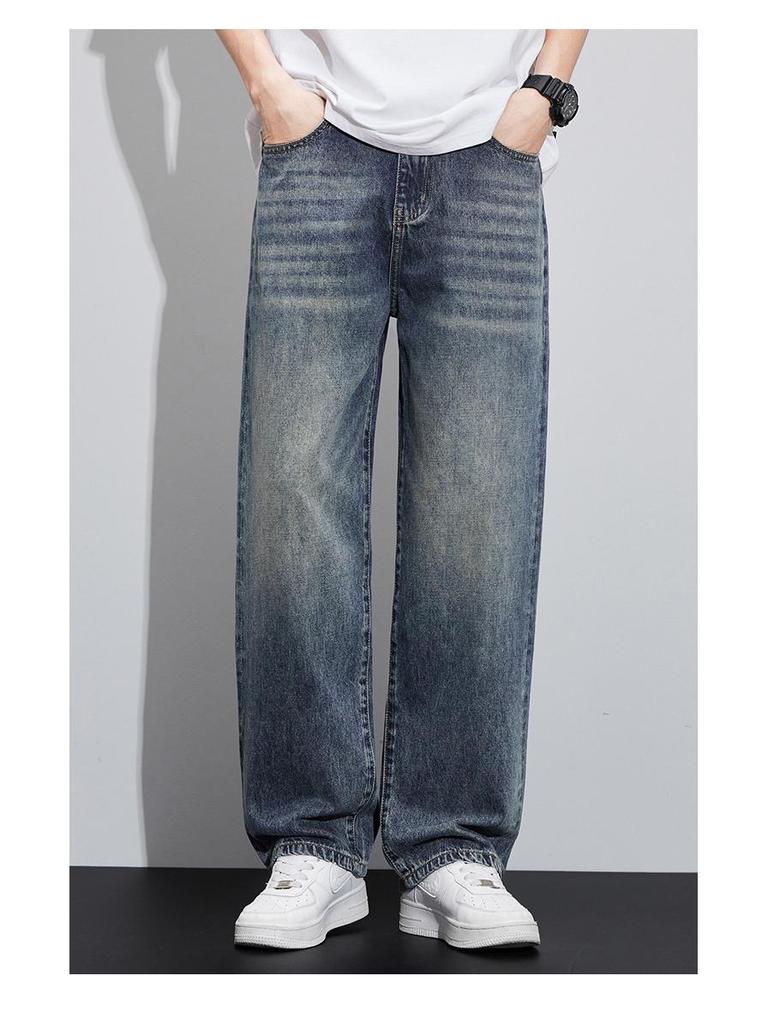 2024 Мужские эластичные прямые джинсы свободного кроя - повседневные брюки High Street Autumn