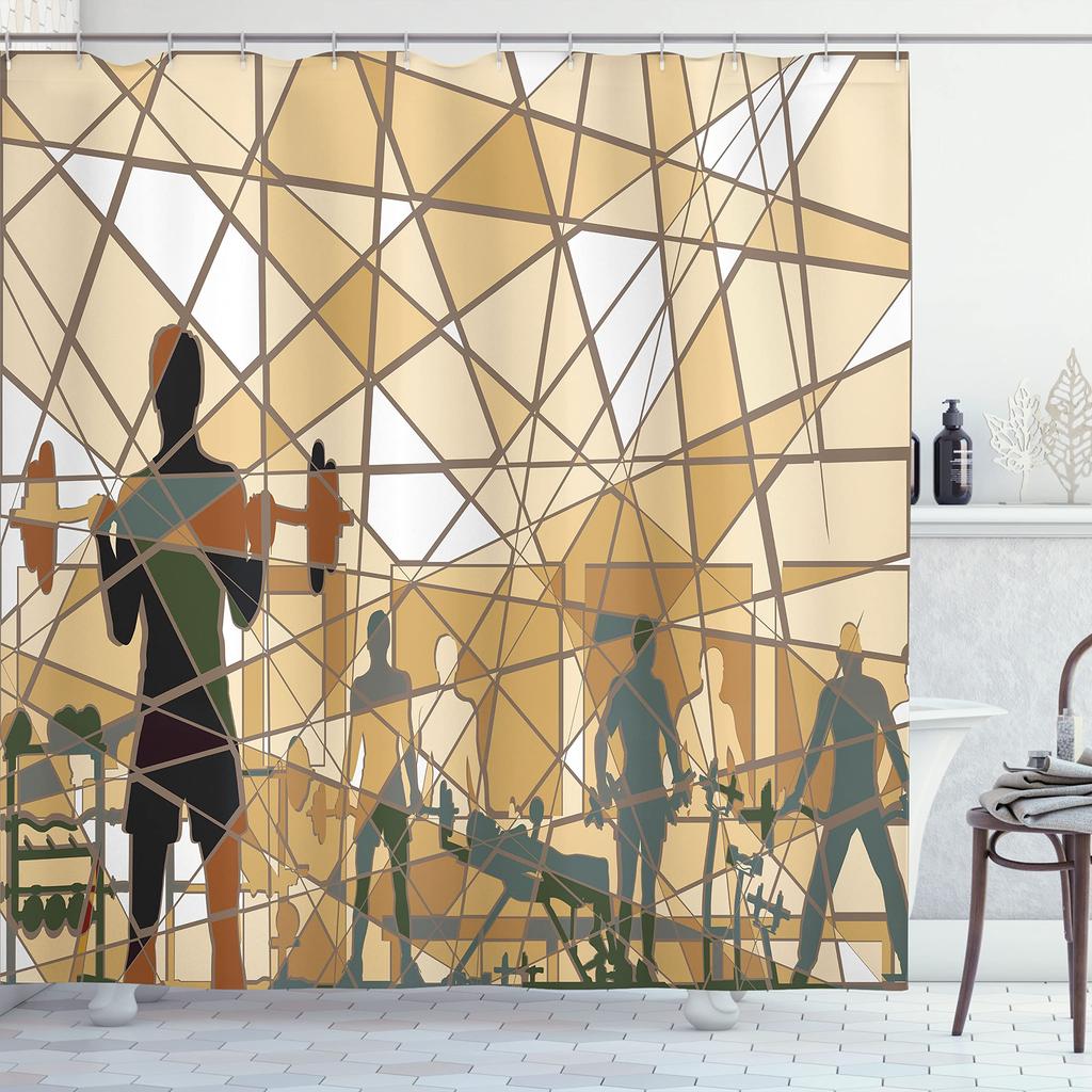 Mosaic Shower Curtain,Modern Mosaic Geometric Seamless Tiles Design Patchwork Artwork Polyester Fabric Waterproof Shower Curtain