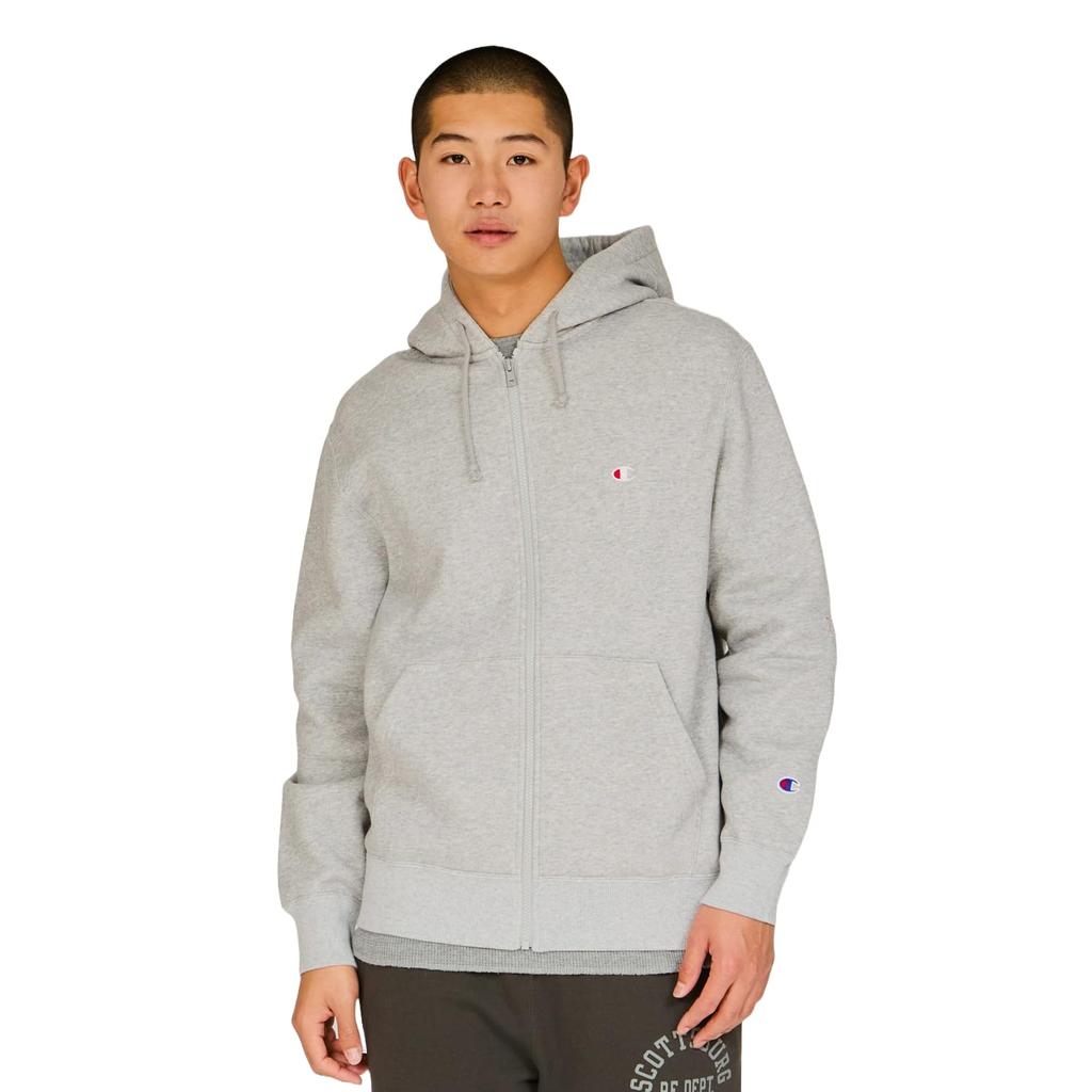 Champion Long Sleeve Zip Hooded Sweatshirt with Embroidered Oxford Size L Men's Fleece-Lined Logo, Gray, (C3-W106Z)